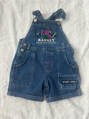 Barneys New York Denim Blue Barney Embroidered Kids Overalls